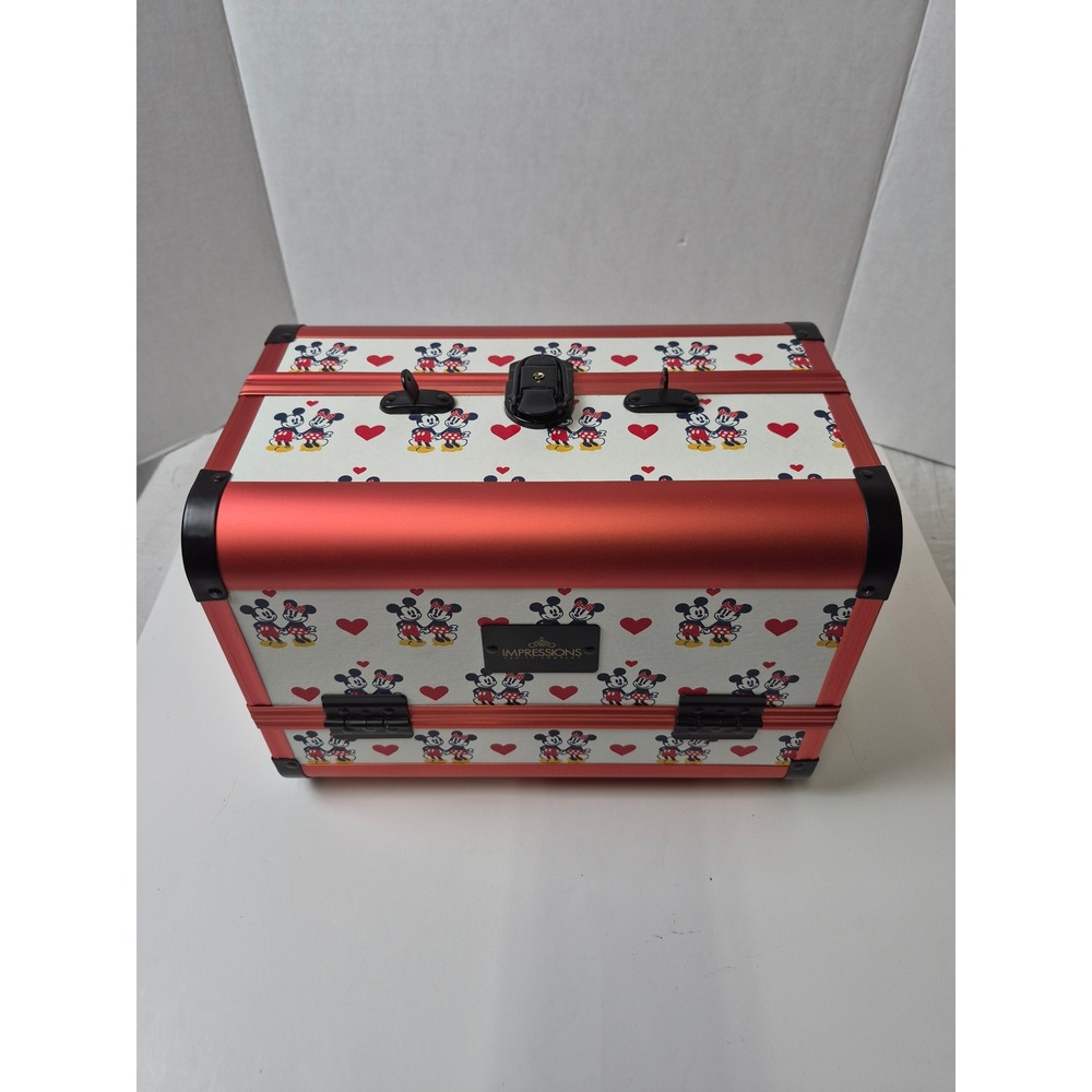Impressions Vanity Disney Mickey Minnie Mouse Train Case Makeup Bag Red White